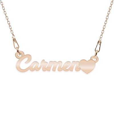 Colier Argint Placat cu Aur Roz, Inimioara, Nume Carmen, BijouxMAG, 45 cm foto