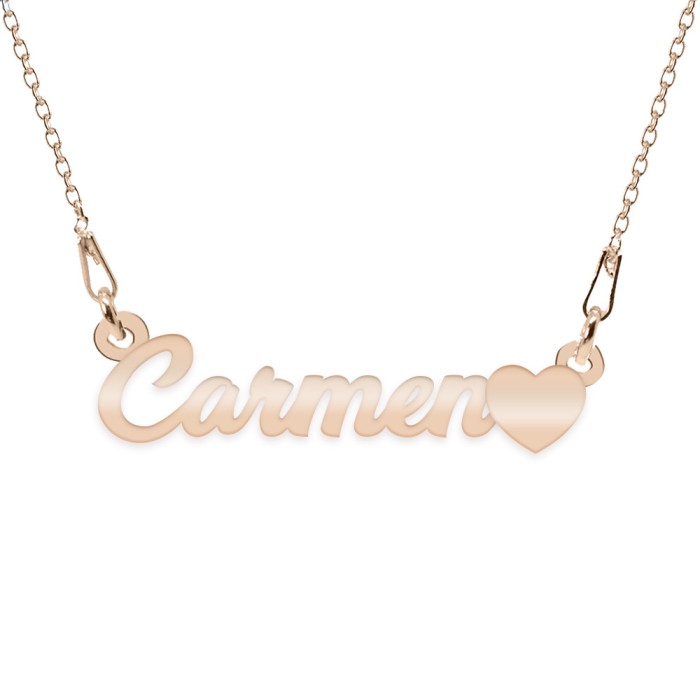 Colier Argint Placat cu Aur Roz, Inimioara, Nume Carmen, BijouxMAG, 45 cm
