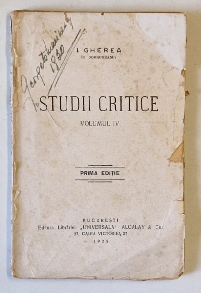 STUDII CRITICE de I. GHEREA , VOLUMUL IV , 1925