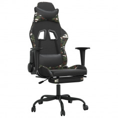 Scaun de gaming cu suport picioare, negru/camuflaj, piele eco