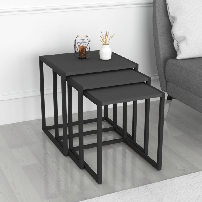 Satztisch Sunnfjord 3er Set Anthrazit [en.casa] HausGarden Leisure