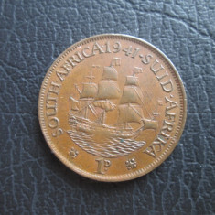 Africa de Sud : 1 penny 1941 _ moneda din bronz _ regele George al VI lea