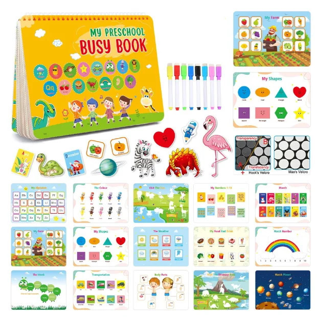 Set educativ Montessori,carte, activitati prescolare, cu autocolante si markere