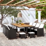 vidaXL Set mobilier de exterior 13 piese negru, poliratan, lemn acacia 42532