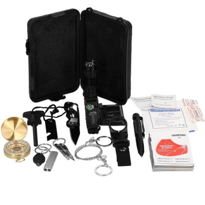 Kit turistic, supravietuire, multifunctional, cu trusa, set 19 piese, 20x11x5 cm, Springos foto