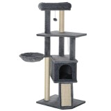 PawHut Ansamblu Zgariat Pisici cu Stalpi Sisal, Casuta, Hamac, Platforme, 127cm, Gri