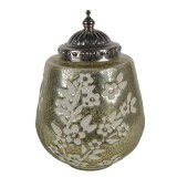 Cumpara ieftin Candela cu led sticla verde alba metal argintiu 13x19 cm
