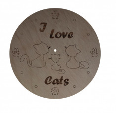 Ceas I Love Cats, Lemn, 40 cm foto