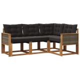 vidaXL Set de canapele de exterior cu pernă 4 pcs Natural și Negru 3381916