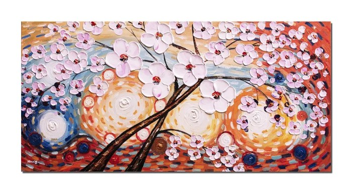 Tablou 3D Copacul vietii, pictat manual 120x60cm ulei pe panza in relief efect 3D, Marius Maxim