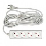 Prelungitor cu impamantare, 4 locasuri, lungime 5 m, Alb, 1 mmp, 10A, Oem