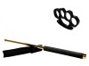 Set Autoaparare: Baston Telescopic Auriu 65cm Otel + Box Metalic Negru. Husa Curea, Compact 20cm
