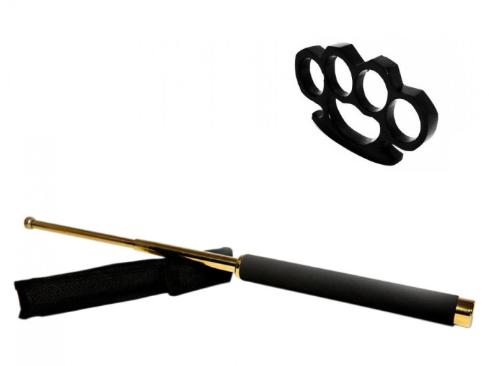 Set baston telescopic 65 cm auriu + box negru 0.5 cm grosime