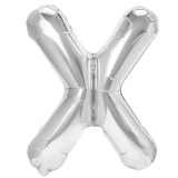 Balon folie metalizata litera x, flippy, 40 cm, umflati cu heliu sau aer, ambalaj individual, pai inclus, argintiu