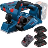 Bosch GHO 185-LI + 0615990L1R - Rindea 82 mm + Set 3 acumulatori si incarcator Li-Ion 18 V 4 Ah valiza speciala