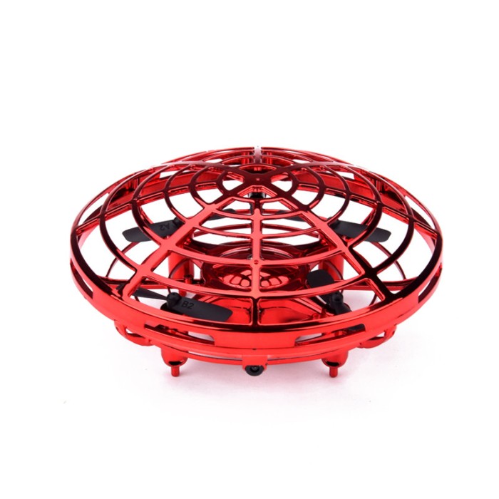 Jucarie Mini Drona OZN, RIF REFCO&reg;, disc zburator interactiv, cu 5 senzori infrarosu, lumina LED, Flaying UFO, rosu