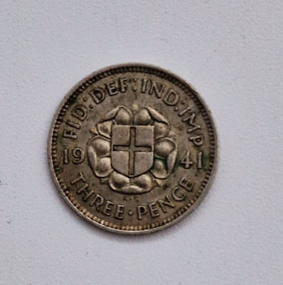 moneda argint MAREA BRITANIE _ 3 pence 1941 _ km # 848 _ Regele George VI lea foto