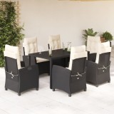 VidaXL Set mobilier de grădină cu perne, 7 piese, negru, poliratan