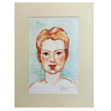 Cumpara ieftin E82. Tablou original, Portret de fata, acuarela, cu Passpartout, 30x40 cm, Portrete, Realism