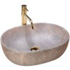 Lavoar blat REA Lara Bej Beige, efect piatra naturala, ceramica sanitara