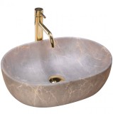 Lavoar blat REA Lara Bej Beige, efect piatra naturala, ceramica sanitara