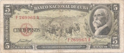 Cuba 5 Pesos 1958 - Maximo Gomez, F269965A, P-91a foto