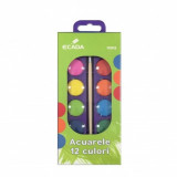 Acuarele cu Pensula ECADA, 12 Culori, Diametrul Pastilei 23 mm, Culori Pictura, Acuarele Scoala, Acuarele Pictura, Paleta de Acuarele, Set Culori Acua