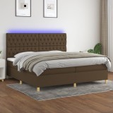 vidaXL Pat cu arcuri, saltea și LED, maro &icirc;nchis, 200x200 cm, textil