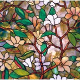 Folie decorativa vitrostatica pentru geam, 45 x 300 cm, Anti-UV, protectie vizuala si intimitate, TopBazar, model floral