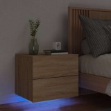 VidaXL Noptieră montată pe perete cu lumini LED, stejar sonoma