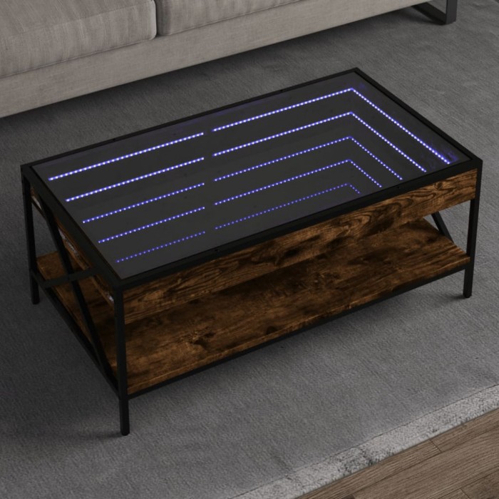 vidaXL Măsuță de cafea cu LED infinity, stejar fumuriu, 90x50x38 cm