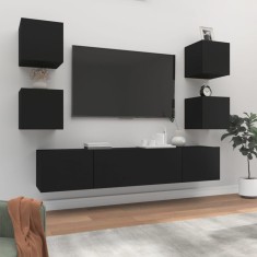vidaXL Set dulap TV, 6 piese, negru, lemn prelucrat