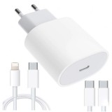 Cumpara ieftin Set incarcator priza 25W 1x USB-C + 2 cabluri USB C-C si USB C - Iphone, Dactylion