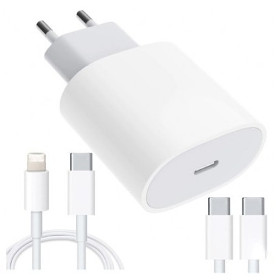 Set incarcator priza 25W 1x USB-C + 2 cabluri USB C-C si USB C - Iphone foto