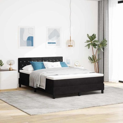 vidaXL Pat cu arcuri cu headboard Negru 140 x 200 cm Catifea 3342592 foto