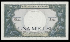 Romania, 1000 lei 1943_pliu fin vertical_usor valurita, defect de manipulare dreapta sus_C.2566-0713 foto