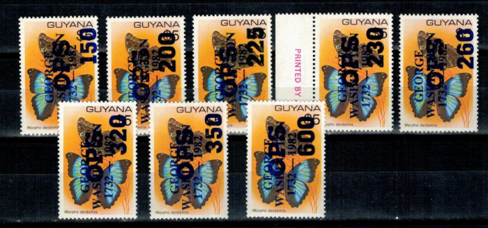 Guyana 1984 - Fluturi, Dienstmarken, supr. Washington, Mi42-49 n