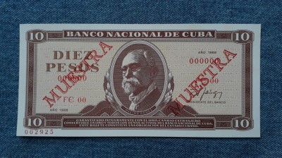 10 Pesos 1988 Cuba SPECIMEN / MUESTRA / Fidel Castro pe revers foto