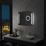 Oglinda LED Baie vidaXL 80x60cm Argintie, Senzor Tactil, Afisaj Ora, Oglinda Cosmetica, Montare Perete, IP44