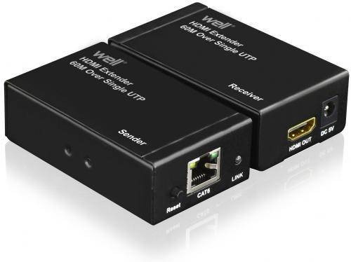 Adaptor prelungitor HDMI pana la 60m prin cablu Cat5/Cat6 FullHD V1.3 Well