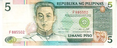 B11 5 - Bancnota foarte veche - Filipine / Pilipinas - 5 piso foto