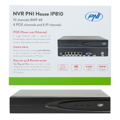 Resigilat : NVR POE PNI House IP810 cu 10 canale 4K 8MP, 4 canale POE si 6 canale