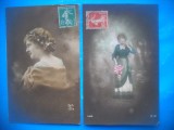 HOPCT 1723 FEMEI..FEMEI-TCV-ROMANTICA-FRANTA-LOT 2 CARTI POSTALE VECHI-CIRCULATE