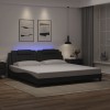 VidaXL Cadru de pat cu lumini LED, negru, 200x200 cm, piele ecologică