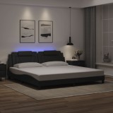 VidaXL Cadru de pat cu lumini LED, negru, 200x200 cm, piele ecologică