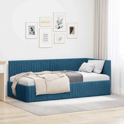 vidaXL Cadru de pat colțar cu headboard albastru 90 x 190 cm Catifea foto