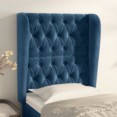 vidaXL Tăblie pat cu aripioare albastru &amp;icirc;nchis 83x23x118/128cm catifea 3118326 foto