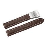Cumpara ieftin Curea Ceas Piele Naturala Maro Deployant Cusatura Alba 16mm 18mm 20mm 22mm 24mm