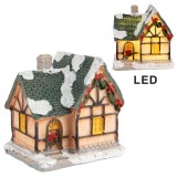 Casuta Craciun polirasina multicolora cu led 6x5x6 cm