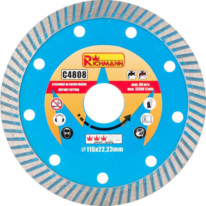 Disc diamantat turbo, beton, taiere umeda si uscata, 115 mm/22.23 mm, Richmann